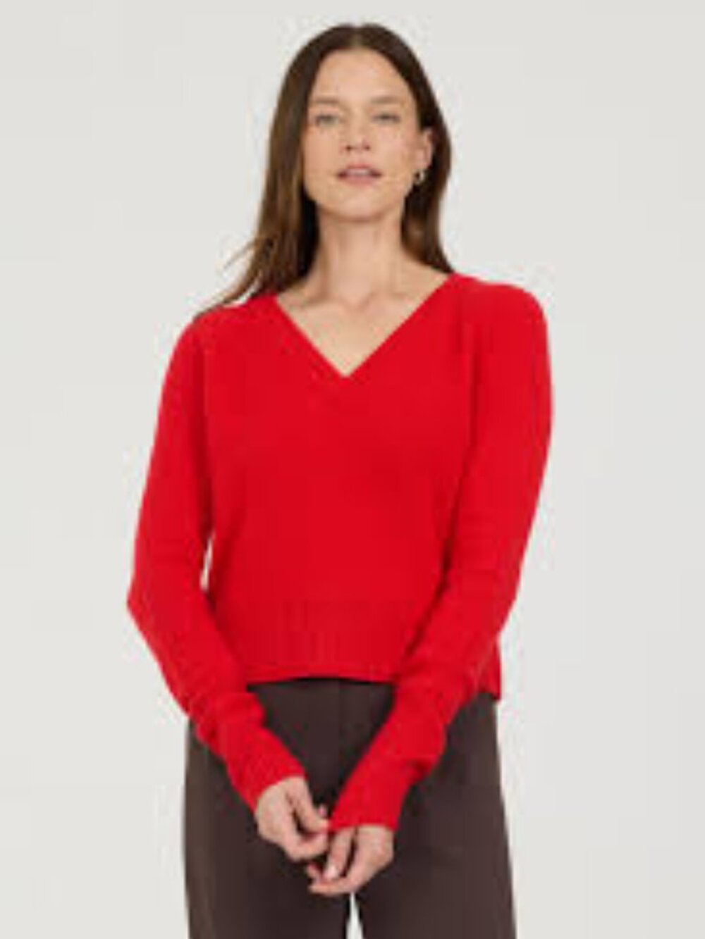 One Grey Day Blakely Cashmere V-Neck Sweater, Lingon/Red - Size Small